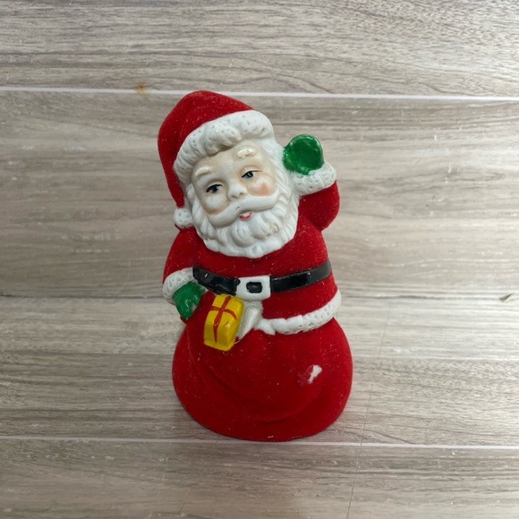 VTG Giftco 1985 Flocked Porcelain Santa Christmas Bell Ornament Decoration READ - Picture 1 of 8
